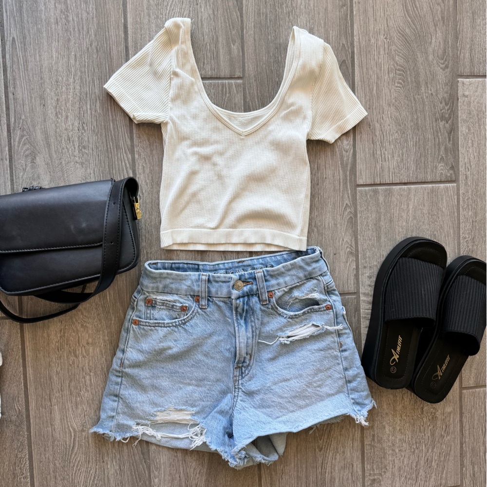 Reverse-able Vneck Uneck Ribbed Crop Top